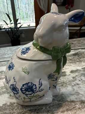 Ceramic Bunny Jar with Blue Floral Pattern and Green Bow
by Southern Living.